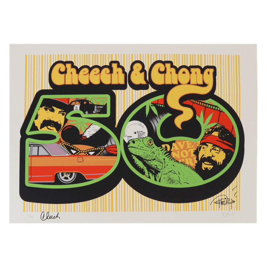 CHEECH and TOMMY CHONG SIGNED AUTOGRAPH 11x17 cardstock art poster ITP of  PSA #C